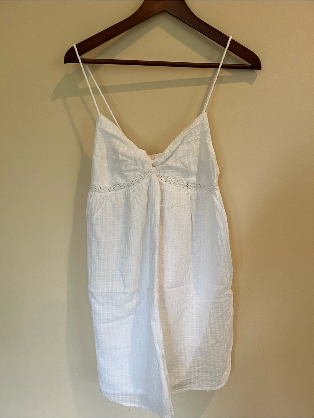 Zara White Cotton Spaghetti-Strap Chemise with Lace Trim